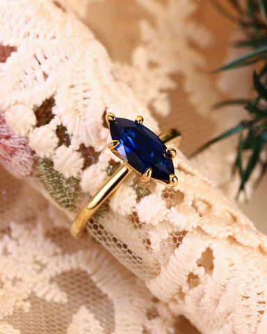 AZURE Marquise Shaped Blue Sapphire Solitaire Engagement Ring