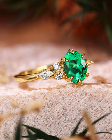WINONA Vintage Oval Cut Emerald Twist Cluster Engagement Ring
