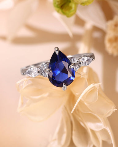 LORRAINE Vintage Pear Cut Sapphire Cluster Engagement Ring