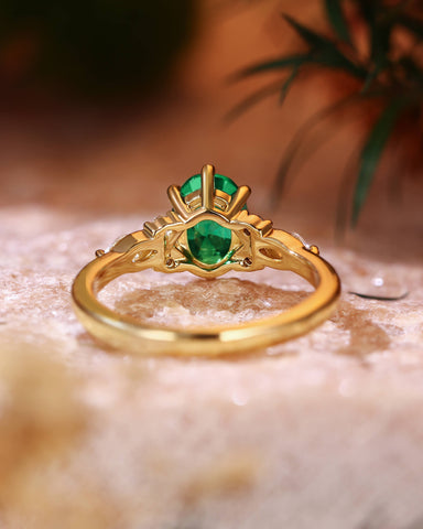 WINONA Vintage Oval Cut Emerald Twist Cluster Engagement Ring