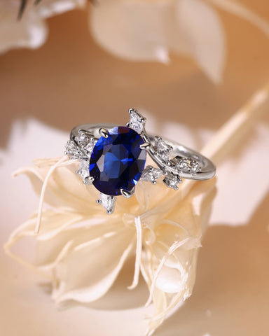 BRIGID Nature Inspired Oval Cut Sapphire Bypass Leafy Engagement Ring