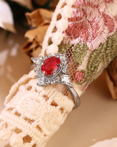 BLAZE Oval Cut Ruby Unique Halo Engagement Ring