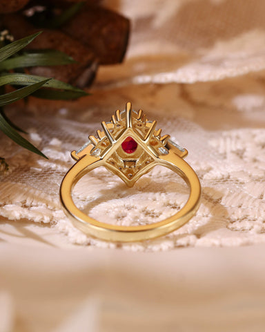 BLAZE Oval Cut Ruby Unique Halo Engagement Ring
