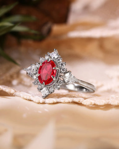 BLAZE Oval Cut Ruby Unique Halo Engagement Ring