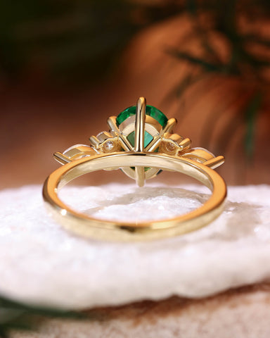 JORA Side Stone Cluster Oval Cut Emerald Engagement Ring