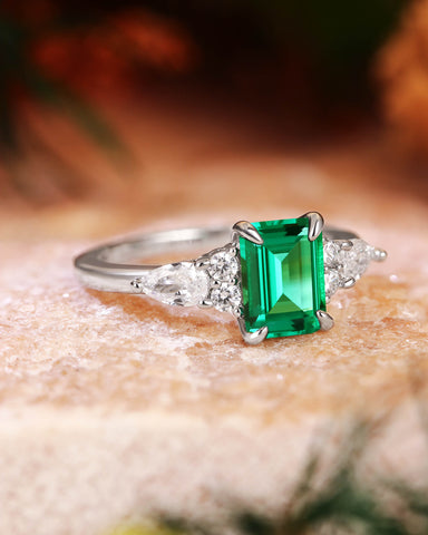 SULLY Vintage Side Stone Emerald Engagement Ring