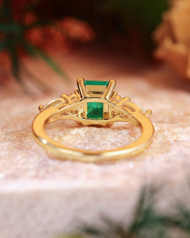SULLY Vintage Side Stone Emerald Engagement Ring