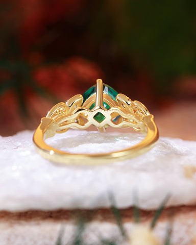 ROYAL Nature Inspired Cushion Cut Emerald Leaf Engagement Ring