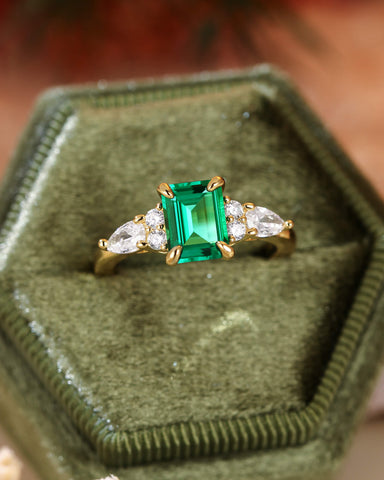 SULLY Vintage Side Stone Emerald Engagement Ring