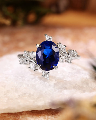 BRIGID Nature Inspired Oval Cut Sapphire Bypass Leafy Engagement Ring