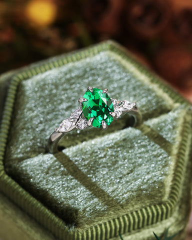 WINONA Vintage Oval Cut Emerald Twist Cluster Engagement Ring