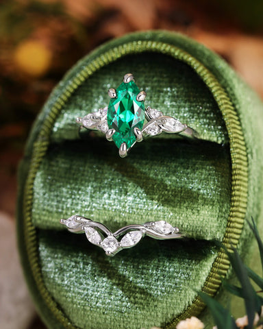 TWILA Unique Marquise Cut Emerald Twist Cluster Bridal Set 2pcs