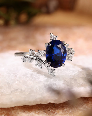 BRIGID Nature Inspired Oval Cut Sapphire Bypass Leafy Engagement Ring
