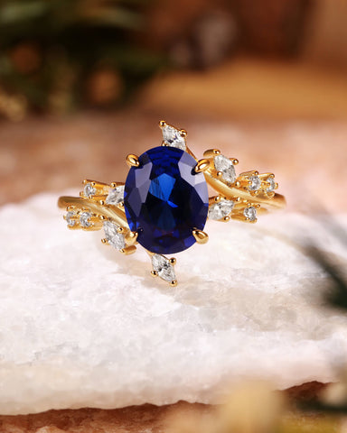 BRIGID Nature Inspired Oval Cut Sapphire Bypass Leafy Engagement Ring