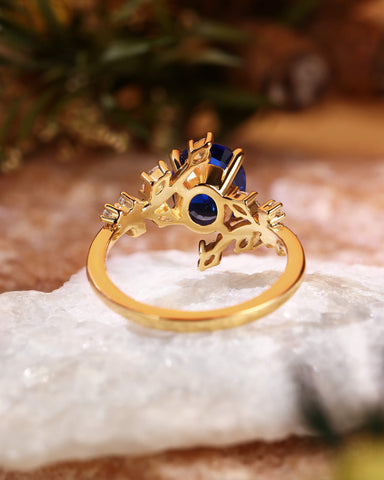 BRIGID Nature Inspired Oval Cut Sapphire Bypass Leafy Engagement Ring