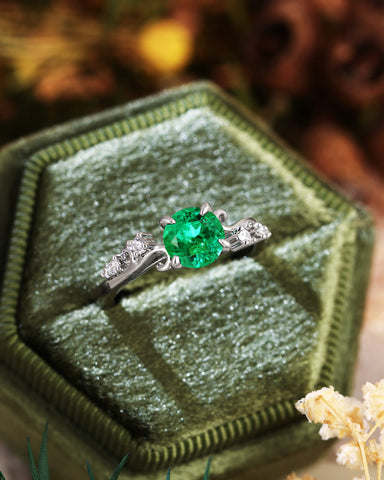 ARIEL Nature Inspired Round Shaped Emerald Engagement Ring
