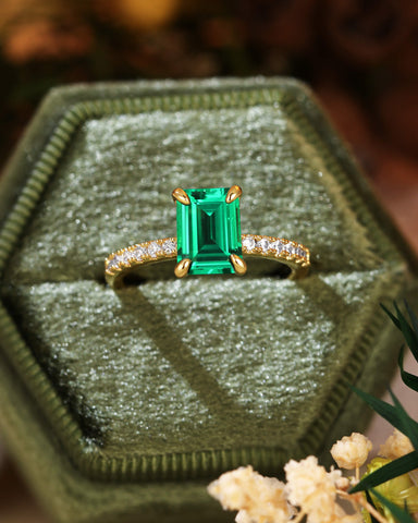 RAYA Classic Pave Emerald Engagement Ring