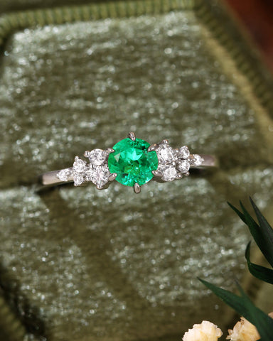 PINE  Round Cut Emerald Cluster Engagement Ring