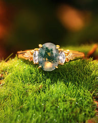 VERENA Moss Agate Oval Cut Art Deco Style Engagement Ring