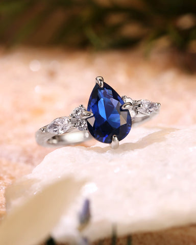 LORRAINE Vintage Pear Cut Sapphire Cluster Engagement Ring