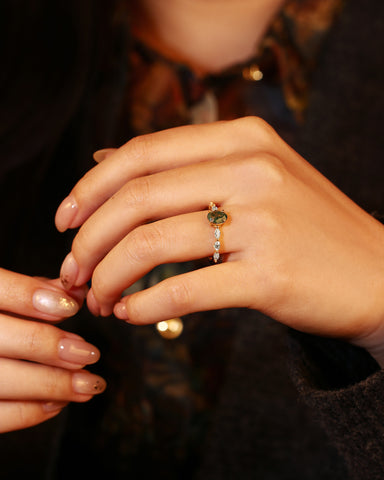 EDEN Oval Dainty Moss Agate Nature Inspired Engagement Ring