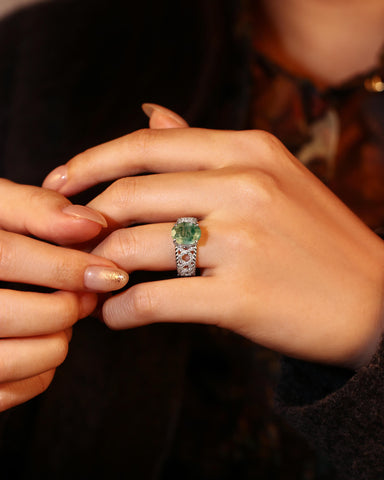 SYLVETRA Oval Shaped Moss Agate Antique Infinity Ring