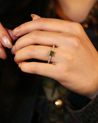 ELOWEN Square Shaped Moss Agate Promise Ring Nature Inspired Engagement Ring