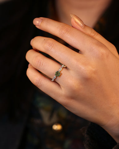 ONA Round Shaped Moss Agate Marquise Engagement Ring