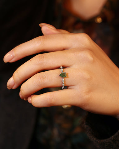 LYDIA Pear Moss Agate Marquise Engagement Ring
