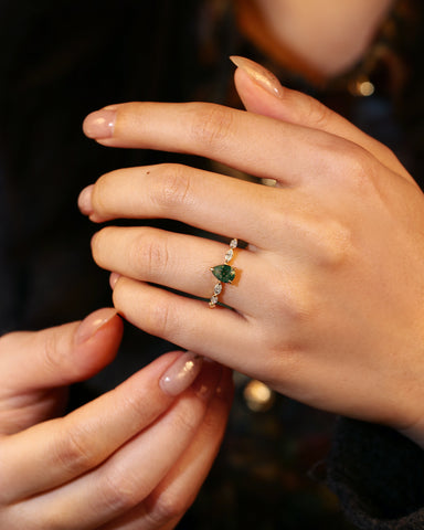 LYDIA Pear Moss Agate Marquise Engagement Ring