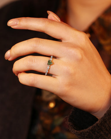 ELORA Heart Moss Agate Nature Inspired Engagement Ring