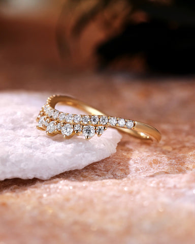 RUNA Unique Moissanite Crown Ring Cluster Curved Wedding Band