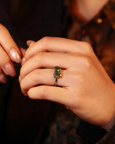 ROSVELN Nature Inspired Round & Oval Cut Moss Agate Toi Et Moi Alternative Engagement Ring