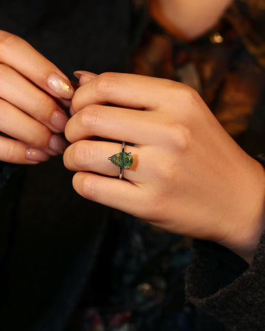 LARK Pear Moss Agate Solitaire Engagement Ring