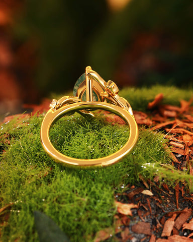 LAVANDE Pear Cut Moss Agate Vine Leafy & Flower Engagement Ring