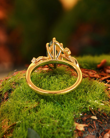 FLORENTINA Floral Garden Marquise Cut Moss Agate Bypass Engagement Ring