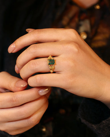 SYLVIE Emerald Cut Moss Agate Engagement Ring