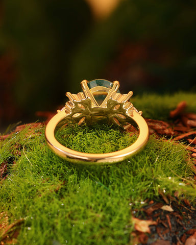 ROSABELLA Round Cut Natural Moss Agate Engagement Ring