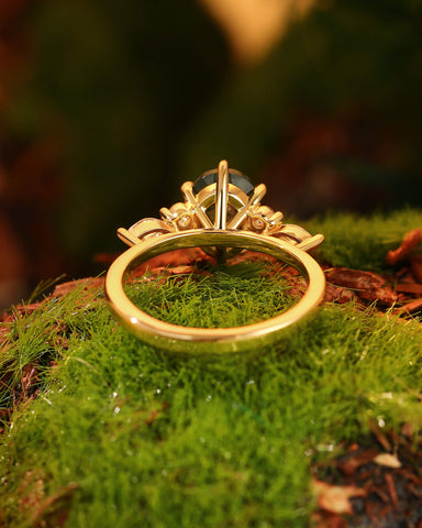 YSOLDE Nature Inspired Oval Cut Moss Agate Classic Engagement Ring