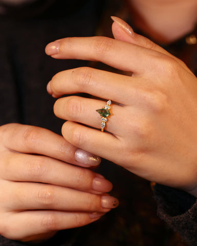 LUSEER Kite Cut Moss Agate Cluster Engagement Ring