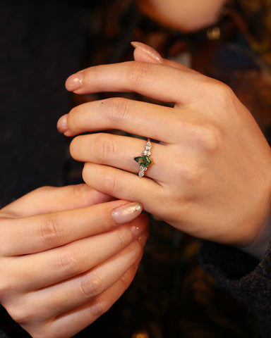 LUSEER Kite Cut Moss Agate Cluster Engagement Ring