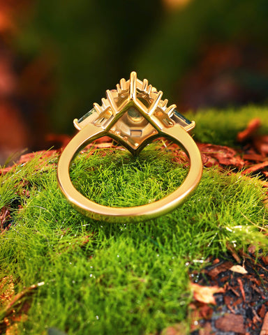KISMET Moss Agate Oval & Kite Cut Cluster Vintage Engagement Ring