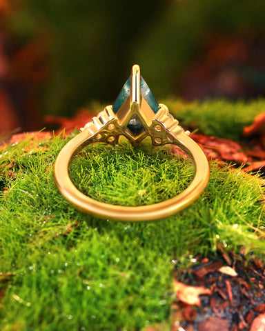KIT Non-traditional Kite Cut Moss Agate Cluster Engagement Ring