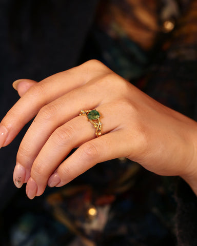 CERYS Nature Inspired Moss Agate Pear Cut Engagement Ring