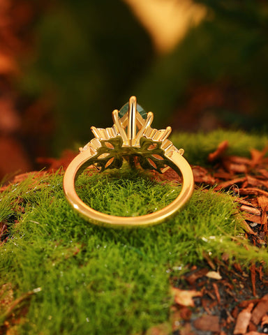 MONIQUE Forest Fairy Marquise Cut Moss Agate Cluster Engagement Ring