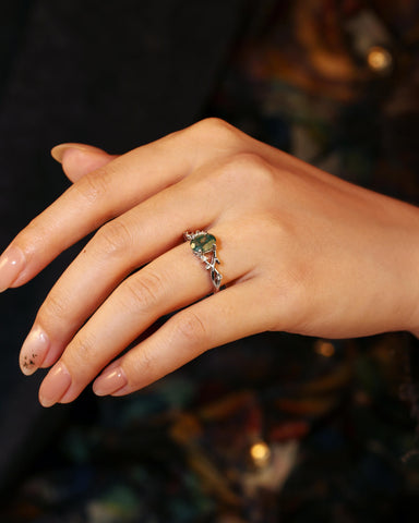 SENKORA Oval Cut Moss Agate Promise Ring