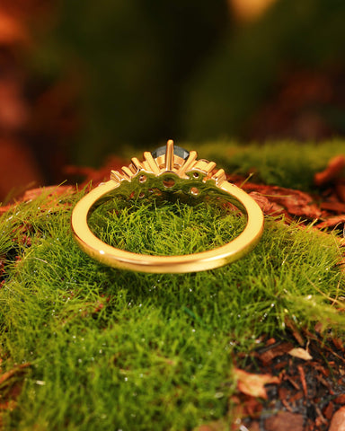 PINE Round Cut Cluster Moss Agate Engagement Ring