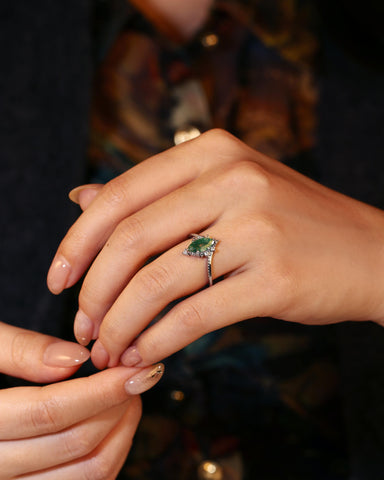 ZELDA Curved Marquise Cut Moss Agate Engagement Ring