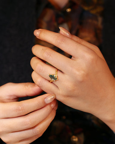 ZELDA Curved Marquise Cut Moss Agate Engagement Ring