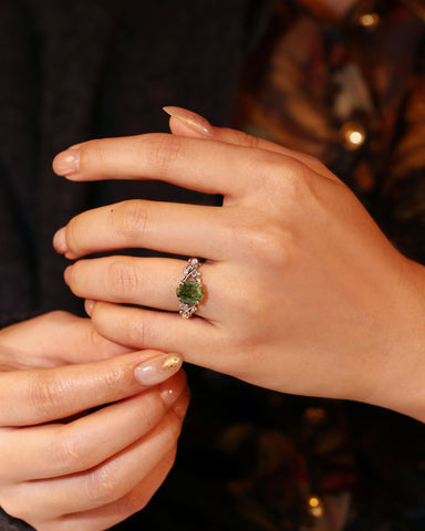 JUNIPER Oval Cut Moss Agate Nature Inspired Engagement Ring